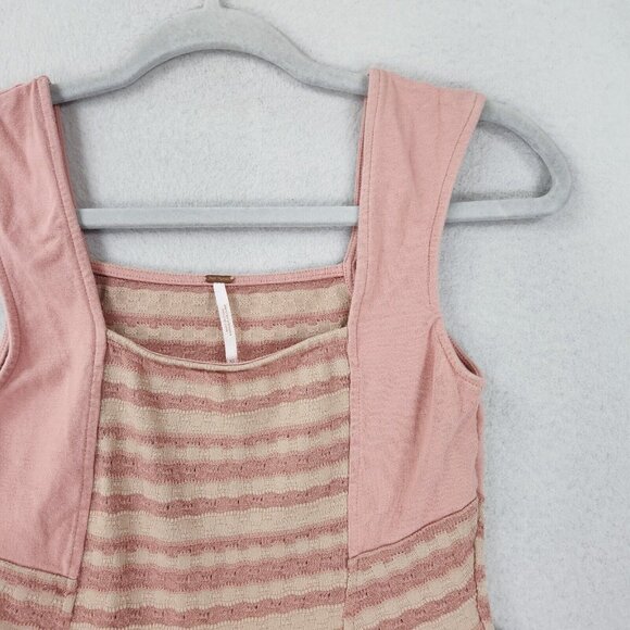 Free People Shirt Womens Extra Small Pink Cream Striped Peplum Tank Top Knit - Picture 2 of 13